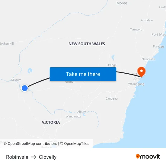 Robinvale to Clovelly map