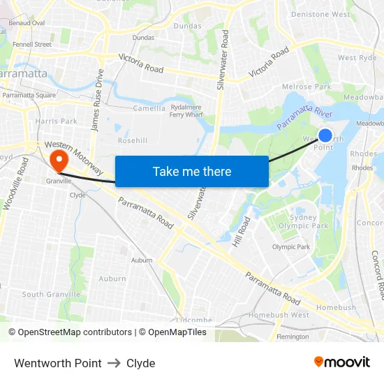 Wentworth Point to Clyde map