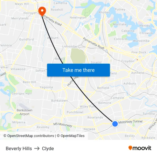 Beverly Hills to Clyde map