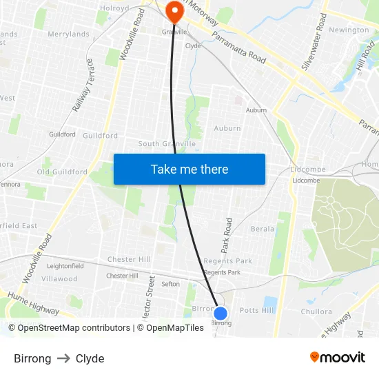 Birrong to Clyde map