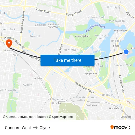 Concord West to Clyde map
