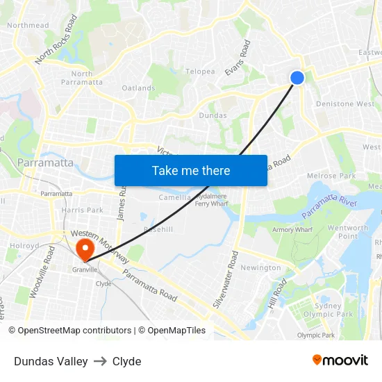 Dundas Valley to Clyde map