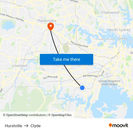 Hurstville to Clyde map