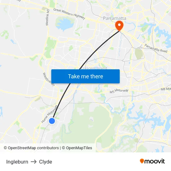 Ingleburn to Clyde map