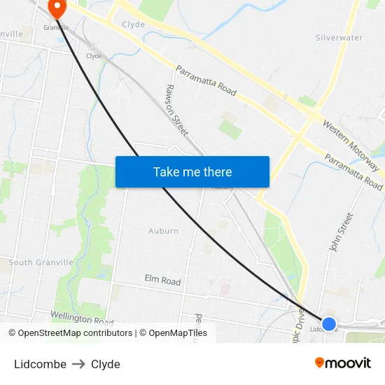 Lidcombe to Clyde map