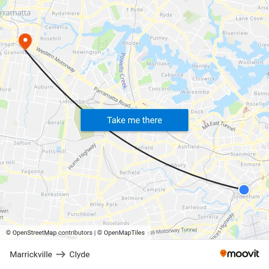 Marrickville to Clyde map