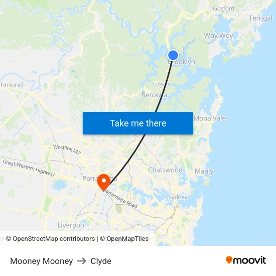 Mooney Mooney to Clyde map
