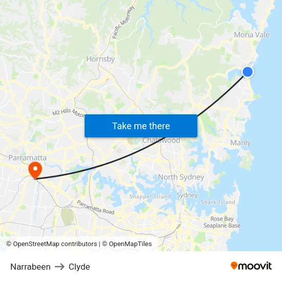 Narrabeen to Clyde map