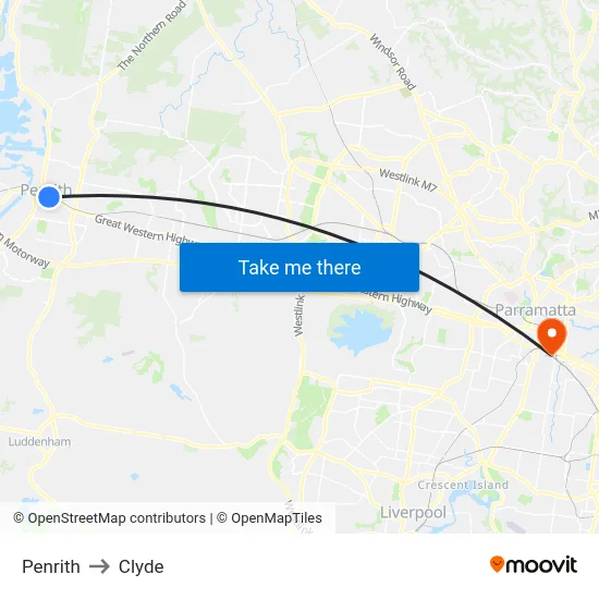Penrith to Clyde map