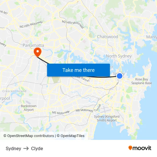 Sydney to Clyde map