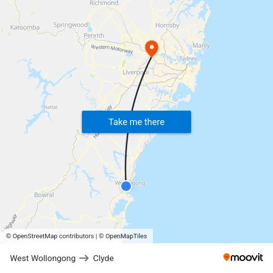 West Wollongong to Clyde map