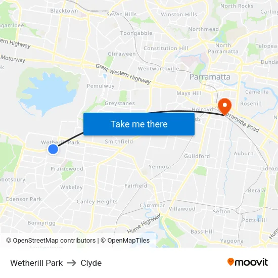Wetherill Park to Clyde map