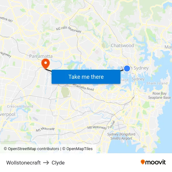 Wollstonecraft to Clyde map