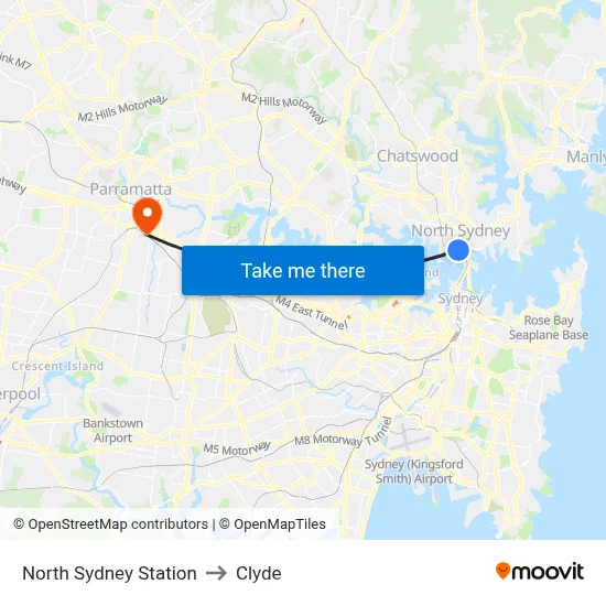 North Sydney Station to Clyde map