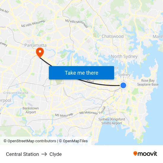 Central Station to Clyde map