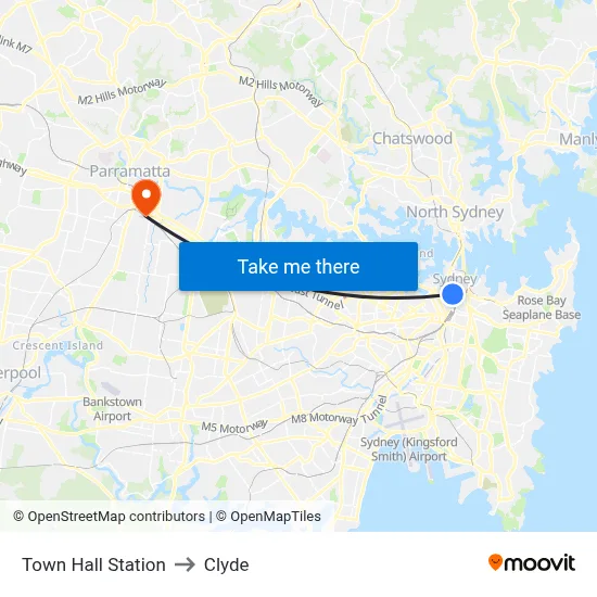 Town Hall Station to Clyde map