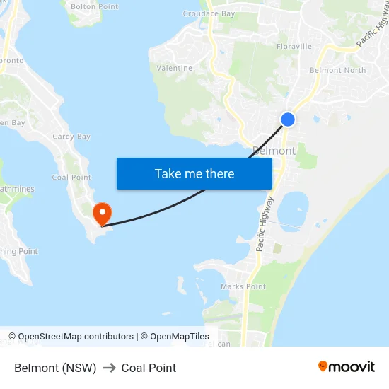 Belmont (NSW) to Coal Point map