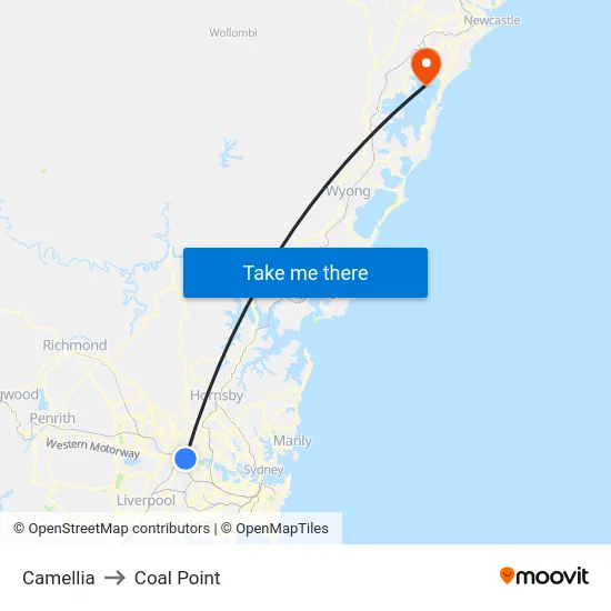 Camellia to Coal Point map