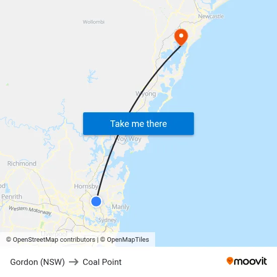 Gordon (NSW) to Coal Point map