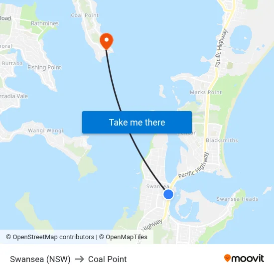 Swansea (NSW) to Coal Point map