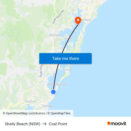 Shelly Beach (NSW) to Coal Point map