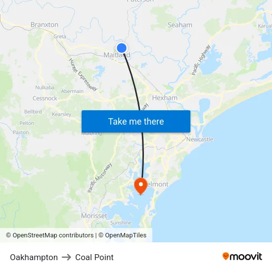 Oakhampton to Coal Point map
