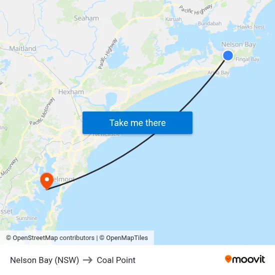 Nelson Bay (NSW) to Coal Point map