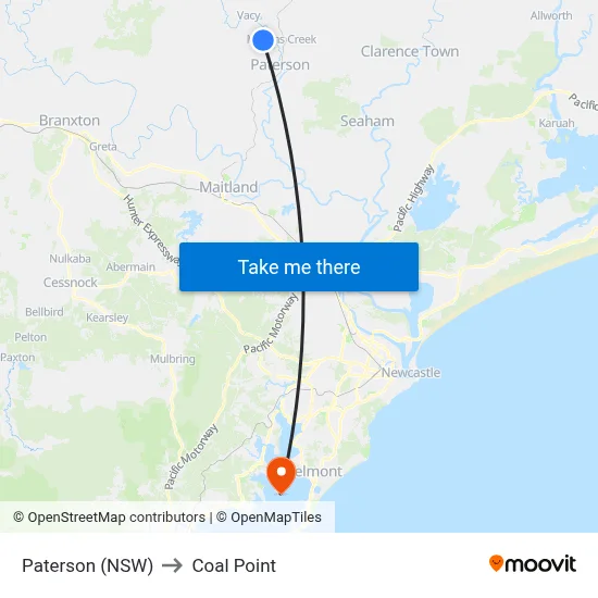 Paterson (NSW) to Coal Point map