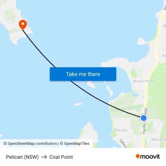 Pelican (NSW) to Coal Point map