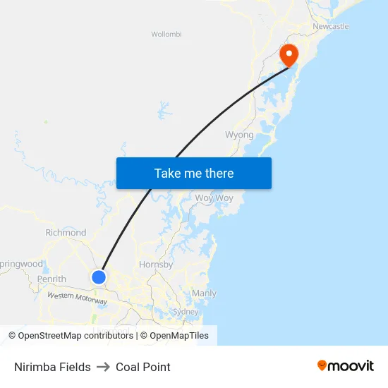 Nirimba Fields to Coal Point map