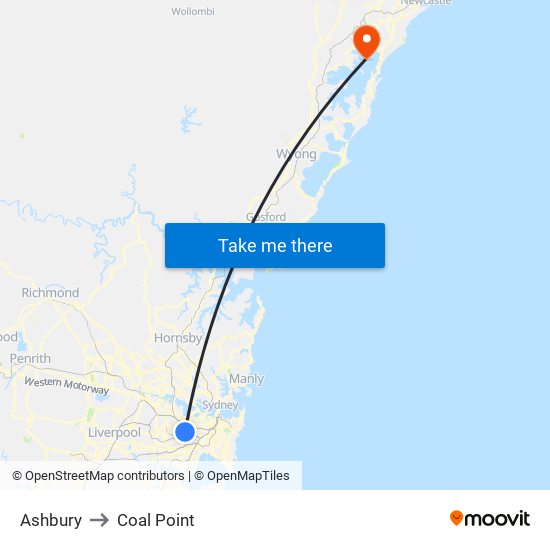 Ashbury to Coal Point map