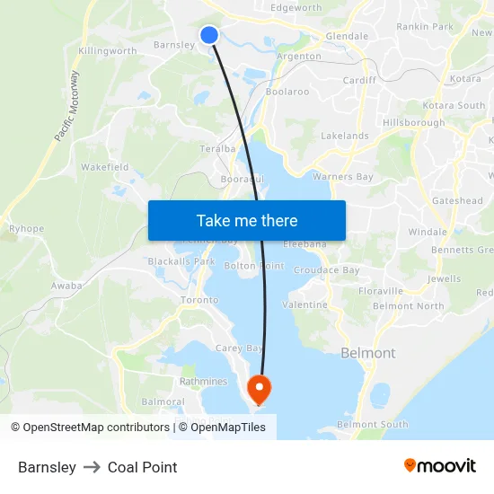 Barnsley to Coal Point map