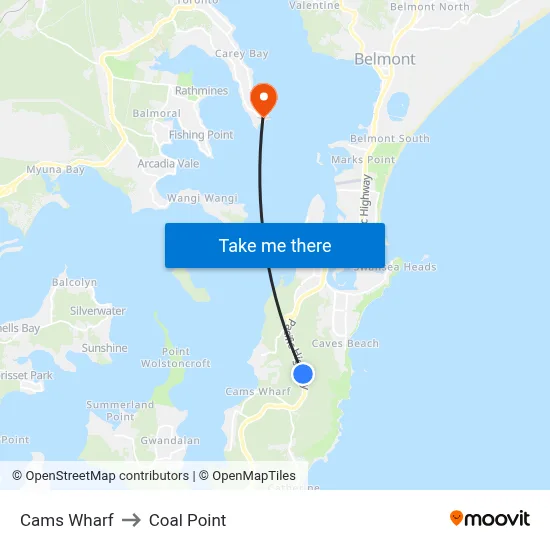 Cams Wharf to Coal Point map