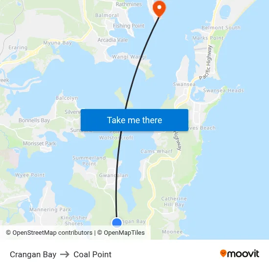 Crangan Bay to Coal Point map