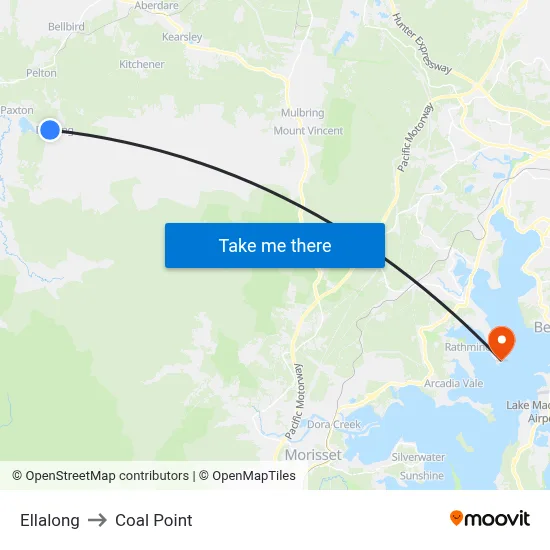 Ellalong to Coal Point map