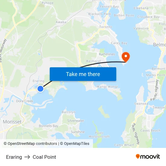 Eraring to Coal Point map