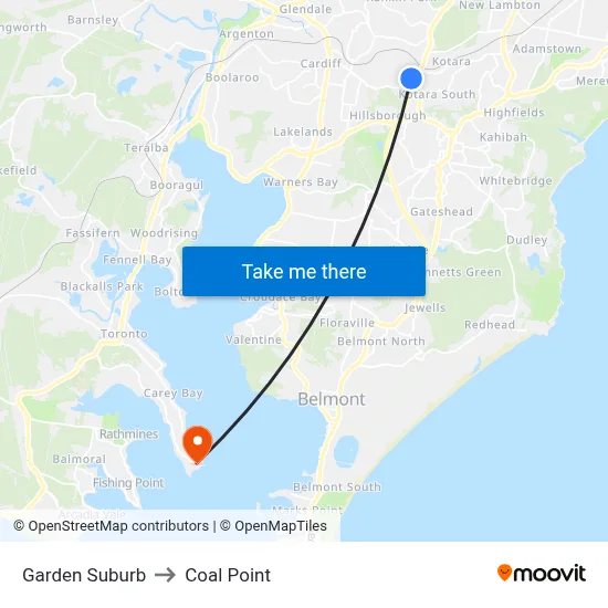 Garden Suburb to Coal Point map