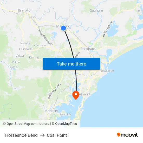 Horseshoe Bend to Coal Point map