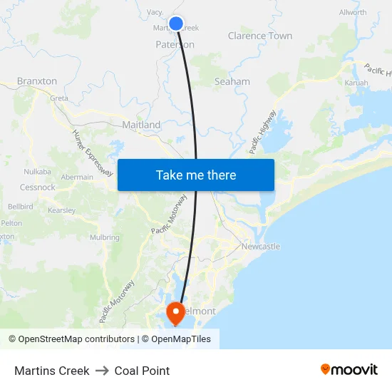 Martins Creek to Coal Point map