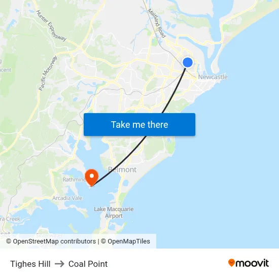 Tighes Hill to Coal Point map