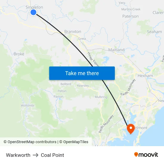 Warkworth to Coal Point map