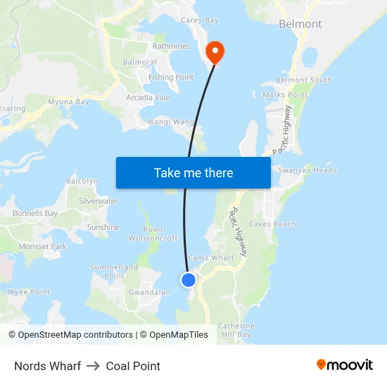 Nords Wharf to Coal Point map