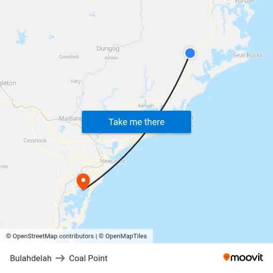 Bulahdelah to Coal Point map