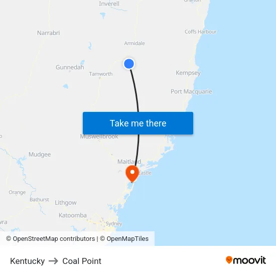 Kentucky to Coal Point map