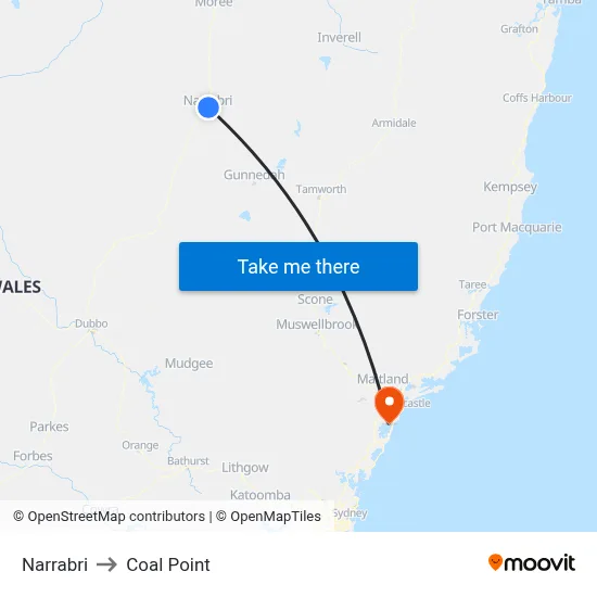 Narrabri to Coal Point map