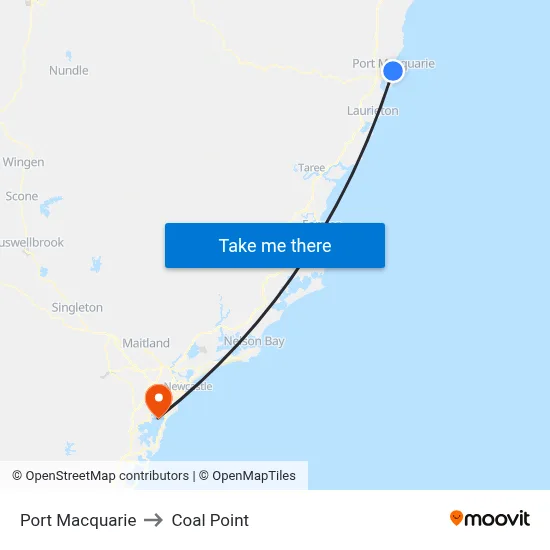 Port Macquarie to Coal Point map
