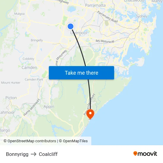 Bonnyrigg to Coalcliff map