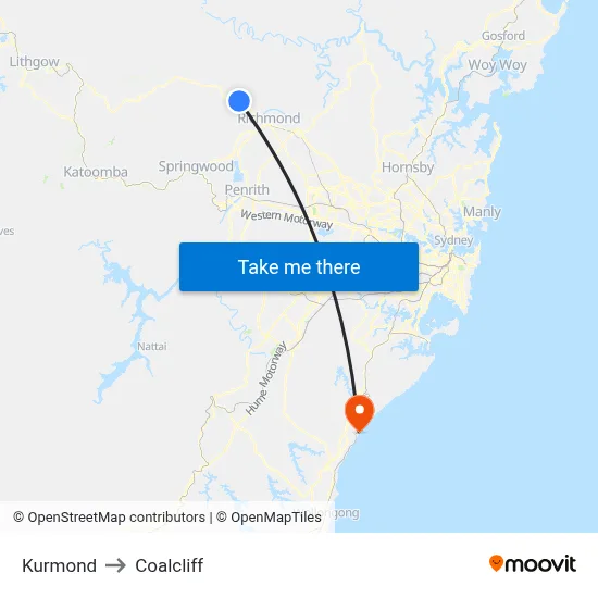 Kurmond to Coalcliff map