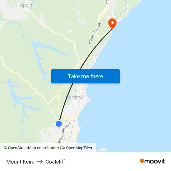 Mount Keira to Coalcliff map