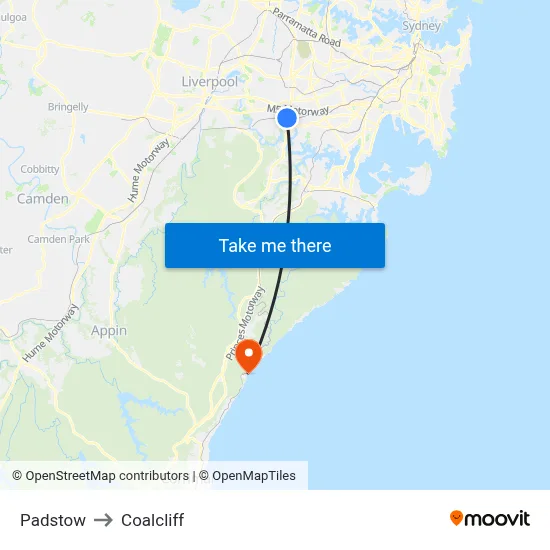 Padstow to Coalcliff map